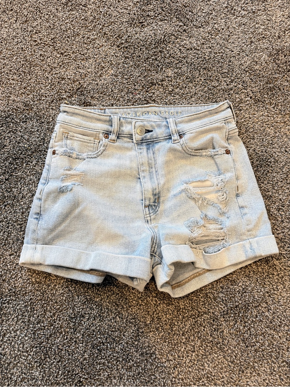 American Eagle Outfitters Light Blue Distressed Cuffed Denim Shorts